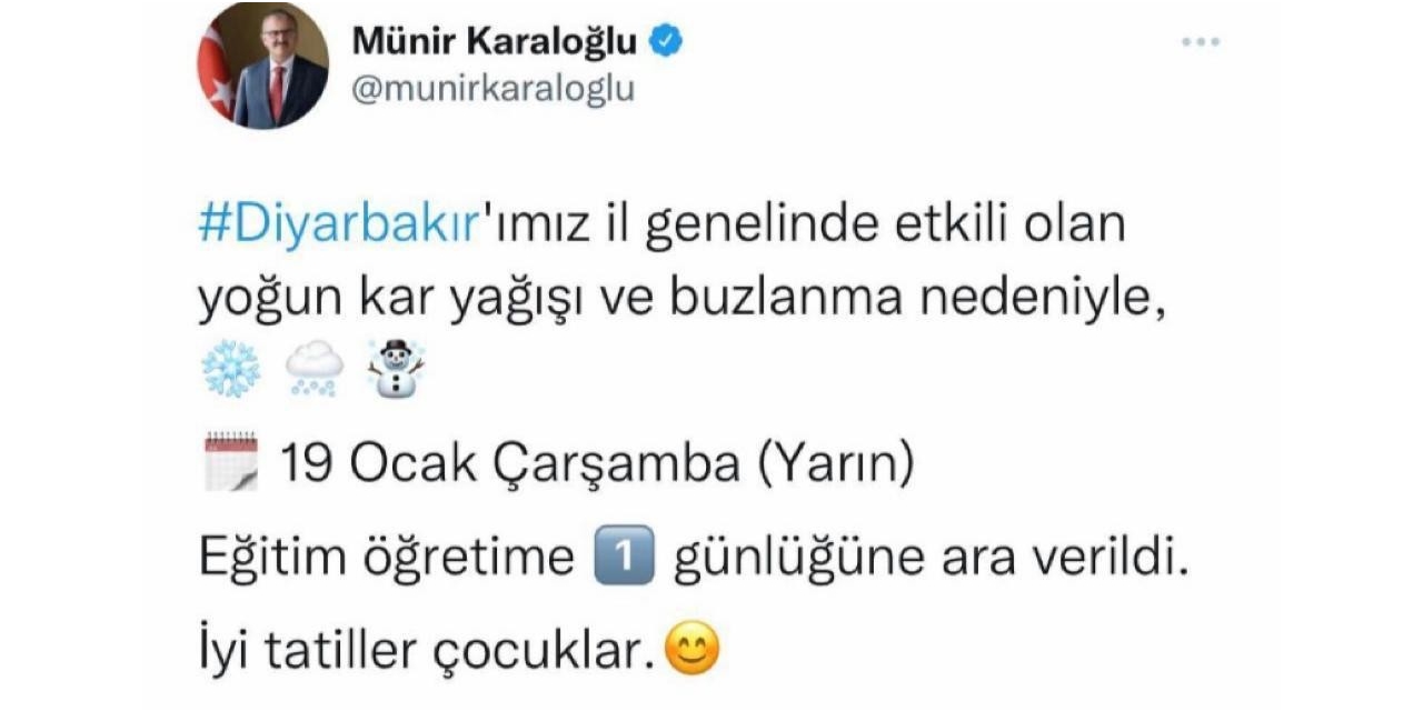 Diyarbakır Valisi Karaloğlu Duyurdu: Kar Yağışı Nedeniyle Okullar Tatil