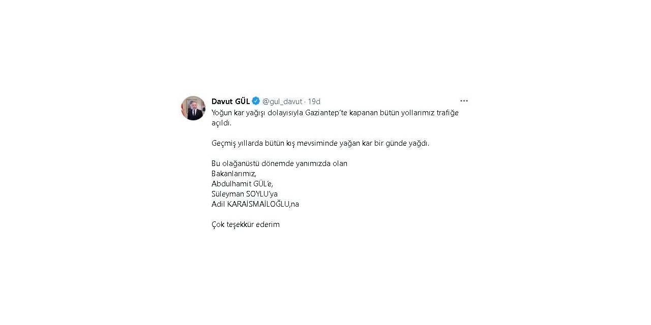 Gaziantep’te Kapanan Tüm Yollar Trafiğe Açıldı