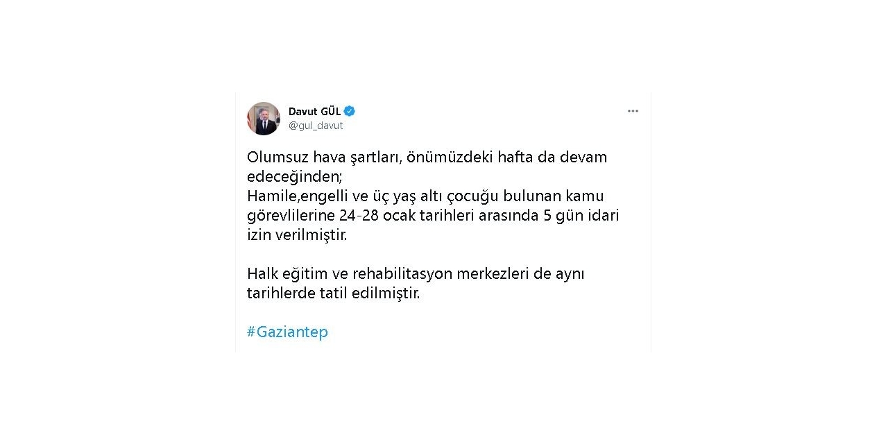 Gaziantep’te Kamu Görevlilerine İdari İzin