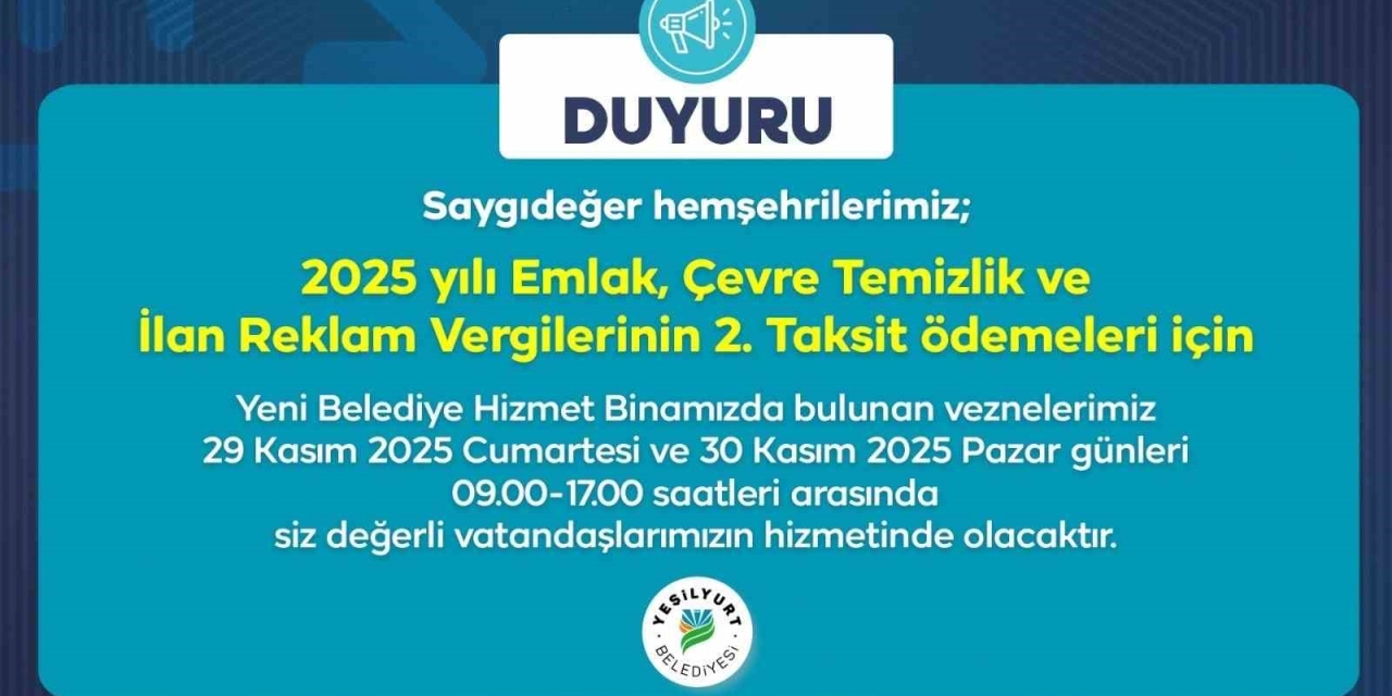 Yeşilyurt Belediye Vezneleri, Hafta Sonu Hizmet Verecek