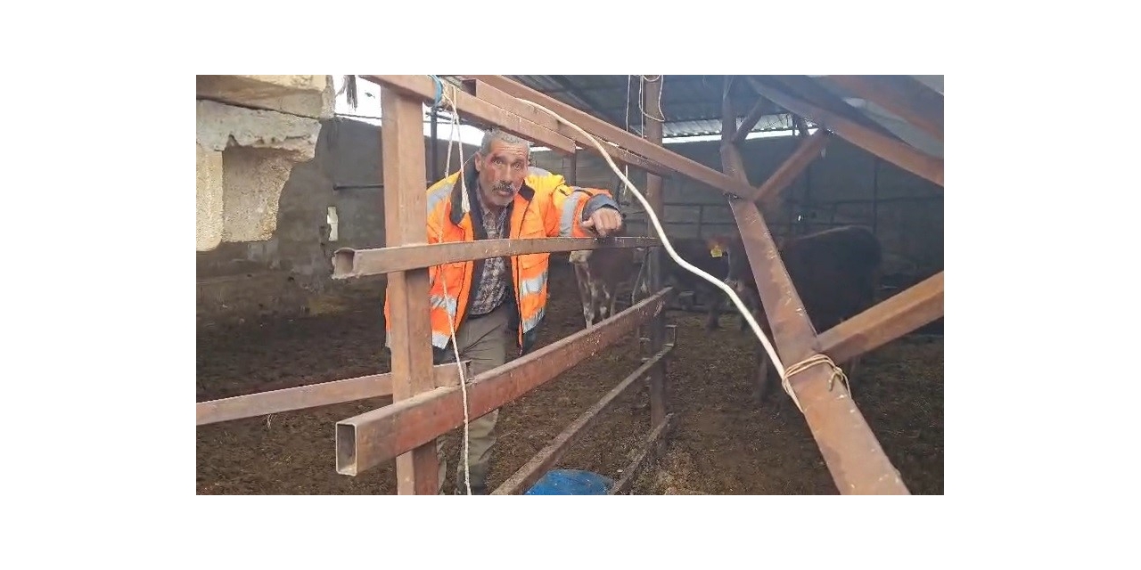 Gaziantep’te Yoğun Kar Yağışı Sonrası Ahırın Çatısı Çöktü