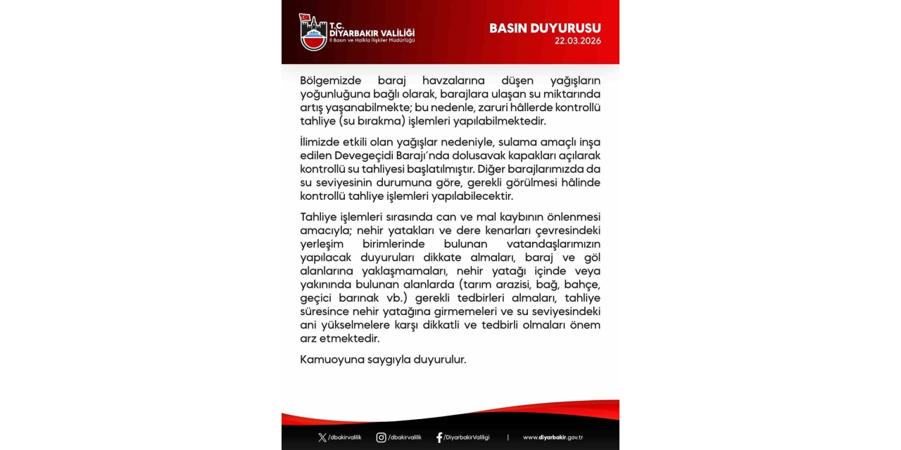 Devegeçidi Barajı’nda Su Tahliyesine Başlandı