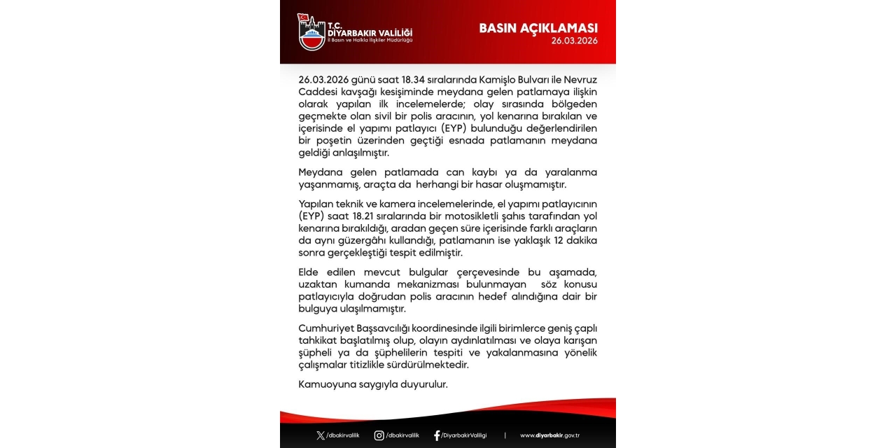 Diyarbakır’da Polis Aracının Geçişi Sırasında Eyp Patladı