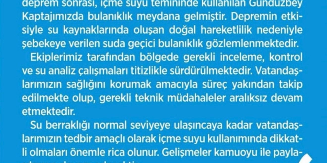 Malatya’da Deprem Sonrası İçme Suyunda Bulanıklık Oldu