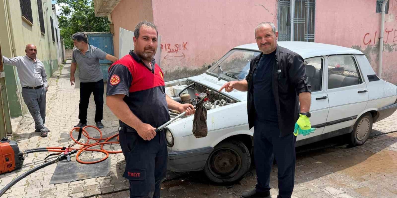 Otomobilin Motoruna Giren Yılanı İtfaiye Çıkardı