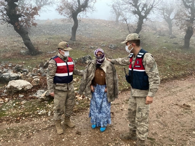 Soğuktan Bitkin Düşen Kayıp Kadını Jandarma Ekipleri Parkasıyla Isıttı