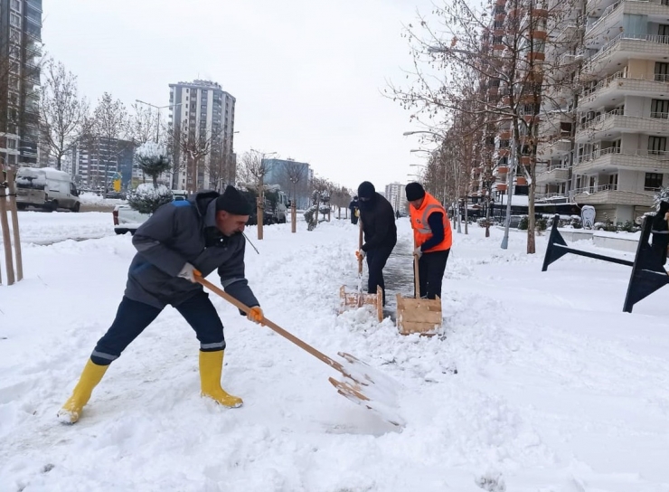 Diyarbakır’da Kaldırımlarda Kar Temizleme Çalışması