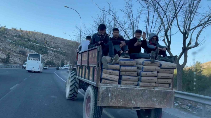 Çimento Yüklü Traktörde Tehlikeli Yolculuk