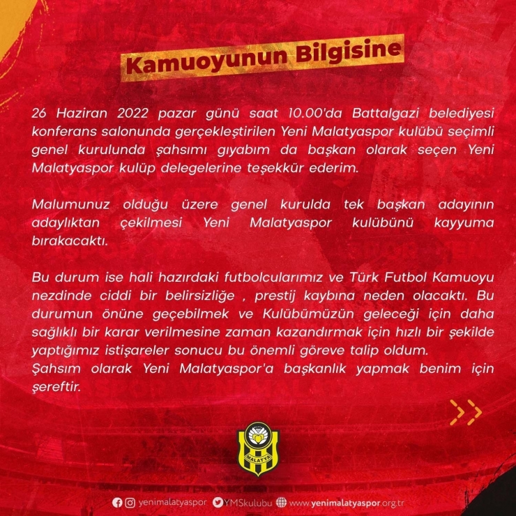 Yeni Malatyaspor’da Bir Kez Daha Genel Kurul Yapılacak