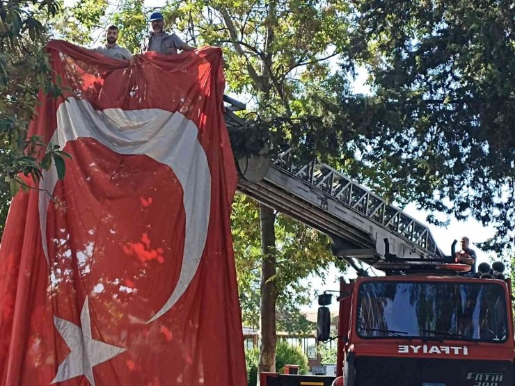 Dev Türk Bayrağı Asılı Kaldığı Ağaçtan İndirildi