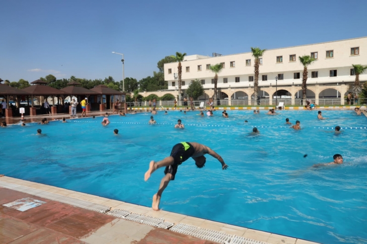 Şanlıurfa’da Binlerce Kişi Belediye Havuzlarında Serinliyor