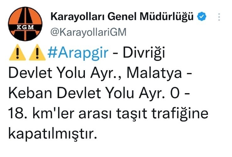 Arapgir-divriği Yolu Kar Nedeniyle Ulaşıma Kapandı