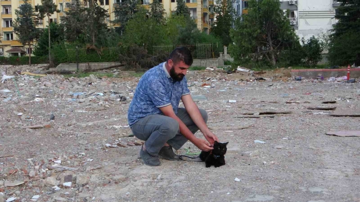 Depremde Yıkılan Evinin Enkazında 11 Gün Sonra Bulunan Kedisine Gözü Gibi Bakıyor