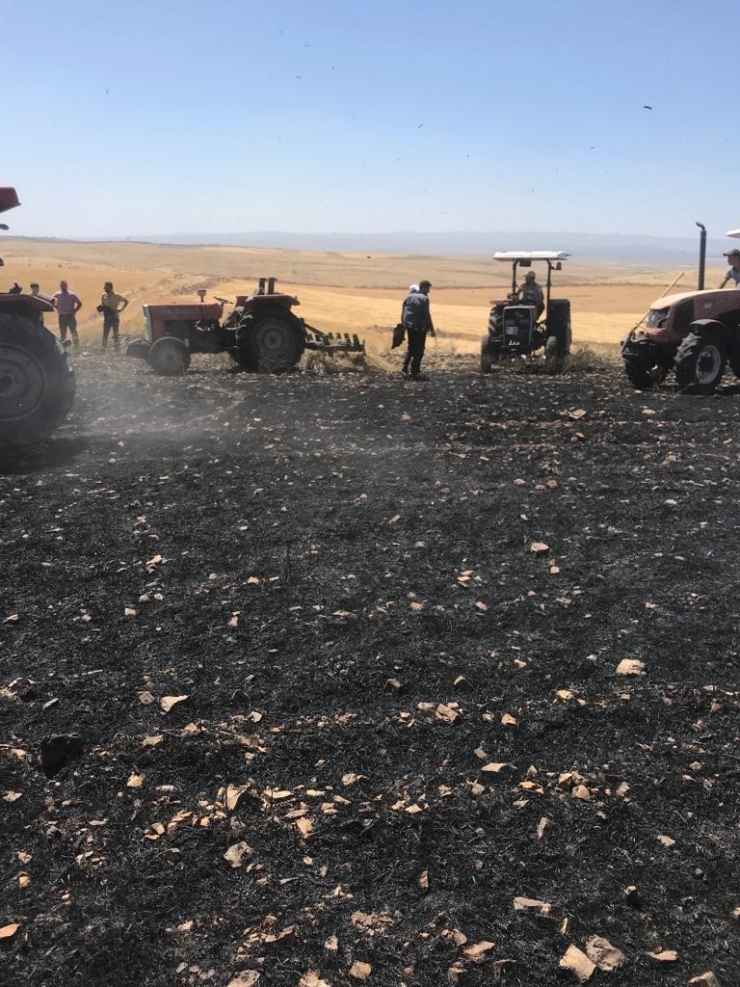 Biçerdöverden Çıkan Yangın 100 Dönümlük Buğday Tarlasını Küle Çevirdi