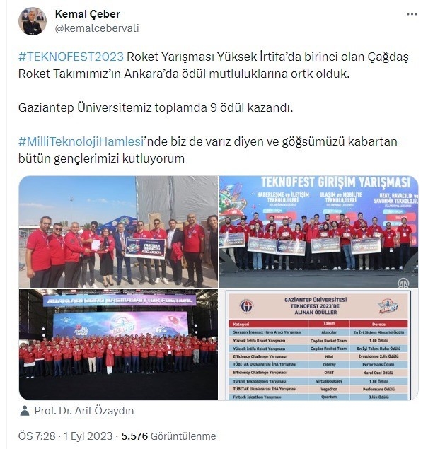 Vali Çeber Gaün Takımlarını Teknofest Başarılarından Dolayı Kutladı