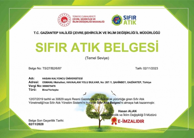 Hkü ‘sıfır Atık Belgesi’ Almaya Hak Kazandı