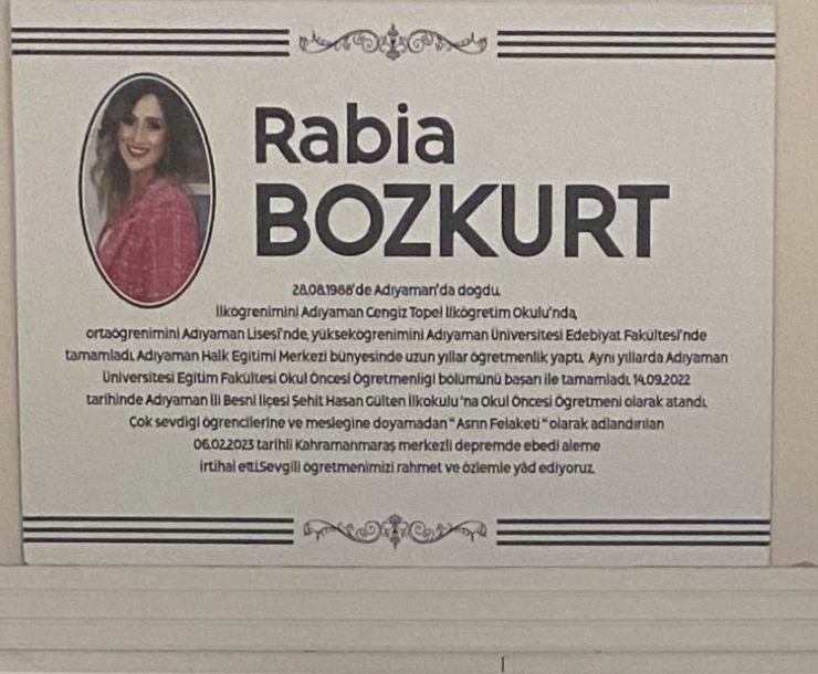 Öğretmen Rabia Bozkurt’un İsmi Yaşatılacak