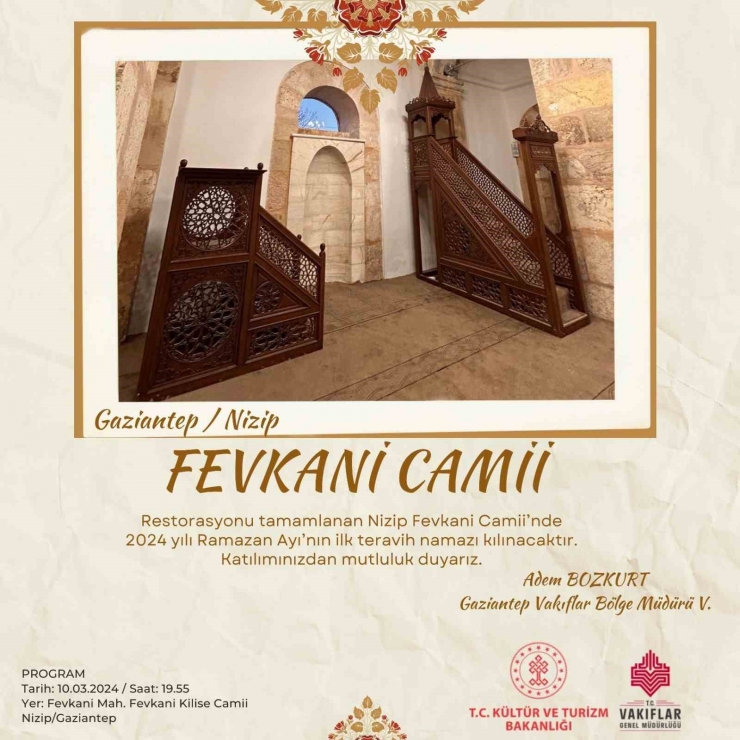 Nizip Fevkani Camii İlk Teravih Namazında İbadete Açılıyor