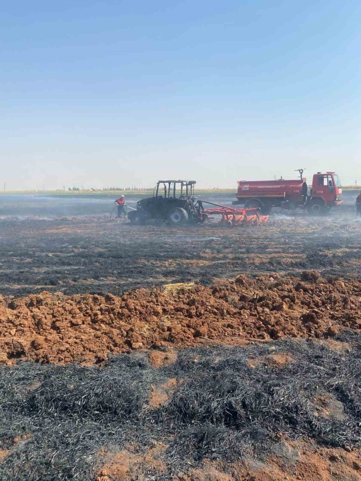 Siverek’te 300 Dönümlük Buğday Tarlası Ve Bir Traktör Kül Oldu