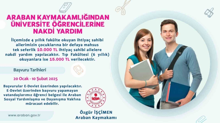 Araban’da Üniversite Öğrencilerine Nakdi Yardım Yapılacak