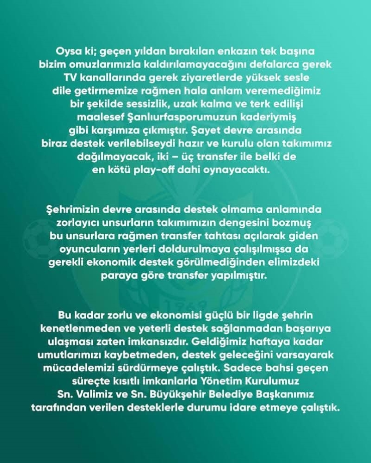 Şanlıurfaspor Yönetimi İstifa Etti