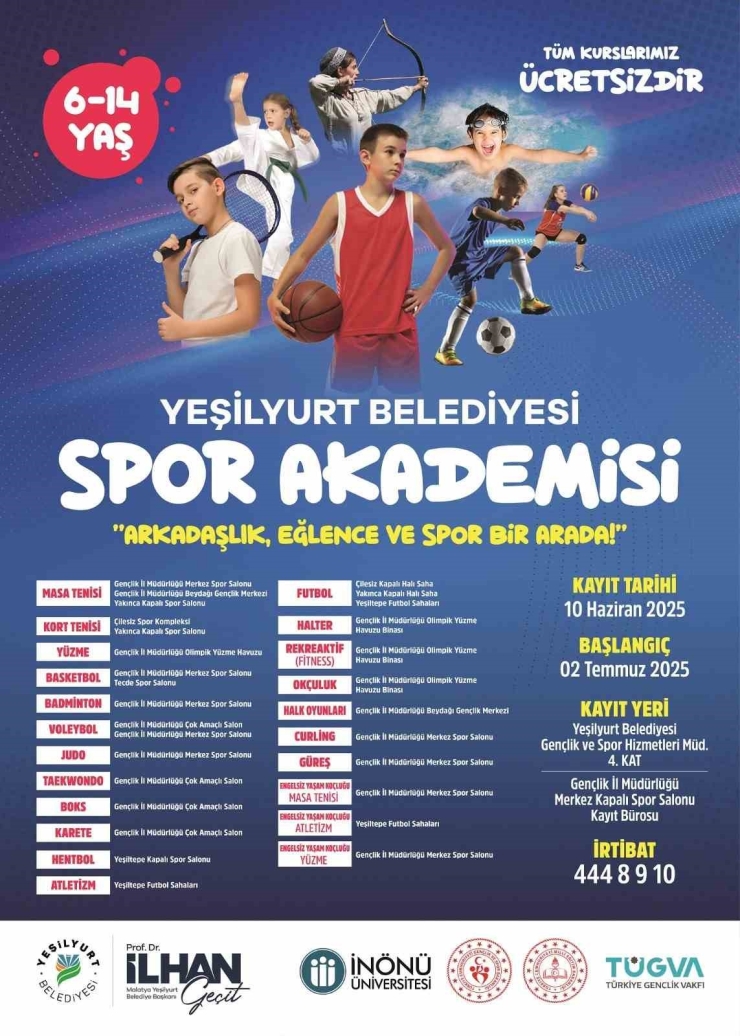 Yeşilyurt Belediyesi’nin Ücretsiz Spor Akademisi Kayıtları Başlıyor