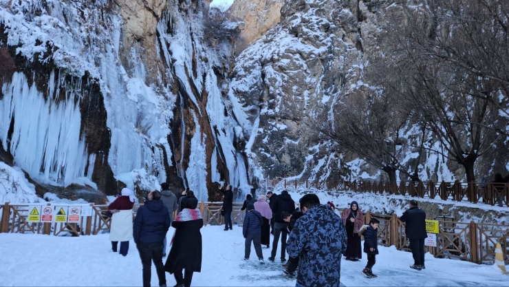 Malatya’da Gürpınar Şelalesi Buz Tuttu