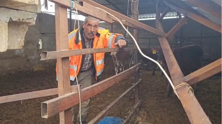 Gaziantep’te Yoğun Kar Yağışı Sonrası Ahırın Çatısı Çöktü