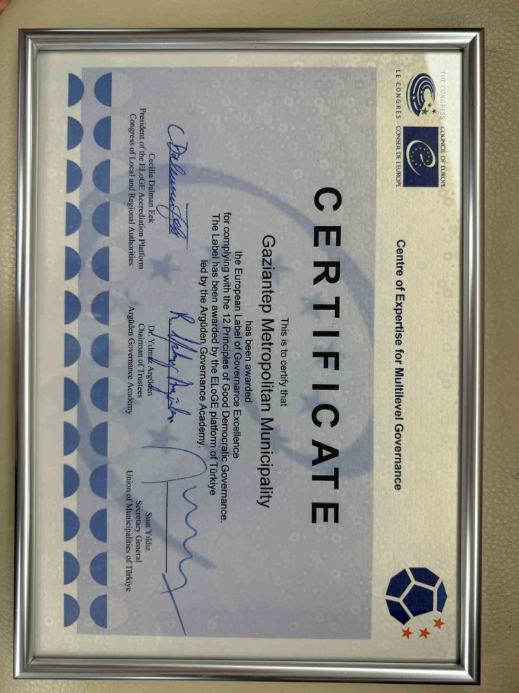 Gaziantep Büyükşehir’e Avrupa’dan Yönetişim Ödülü