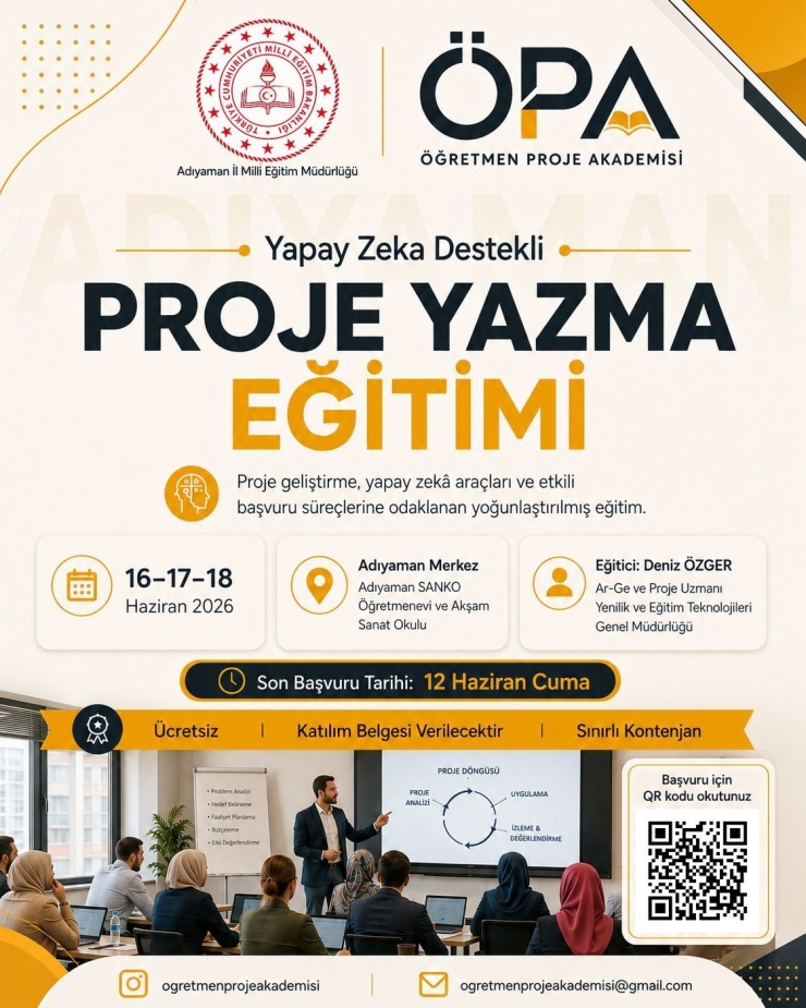 Yapay Zeka Destekli Proje Eğitimi Adıyaman’da Yapılacak